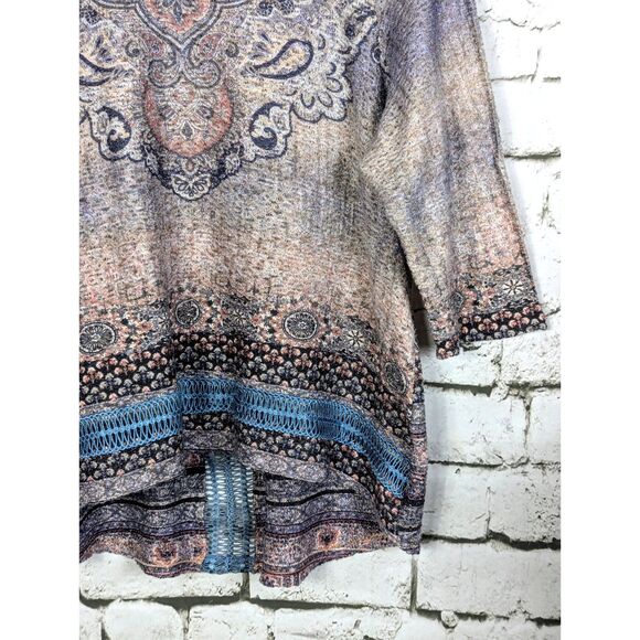 WORLD UNITY Boho Lagenlook Pullover Knit Top Tunic Artsy Lace Size 2X - Picture 4 of 9